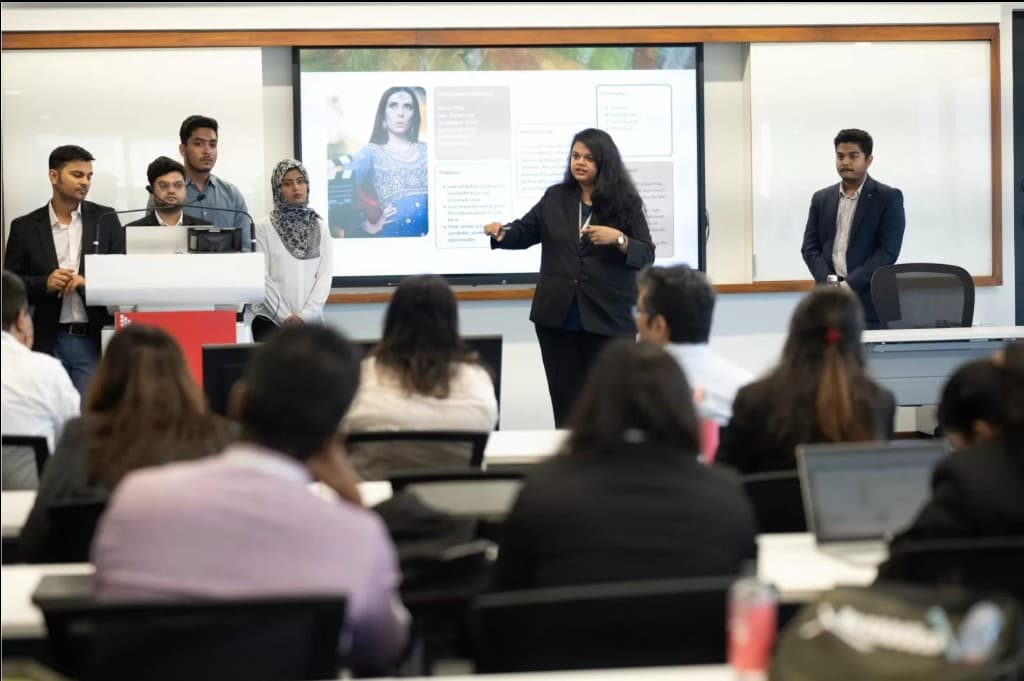 MBA students presenting a project in class
